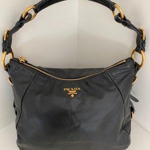 PRADA BLACK LEATHER SHOULDER/HOBO BAG